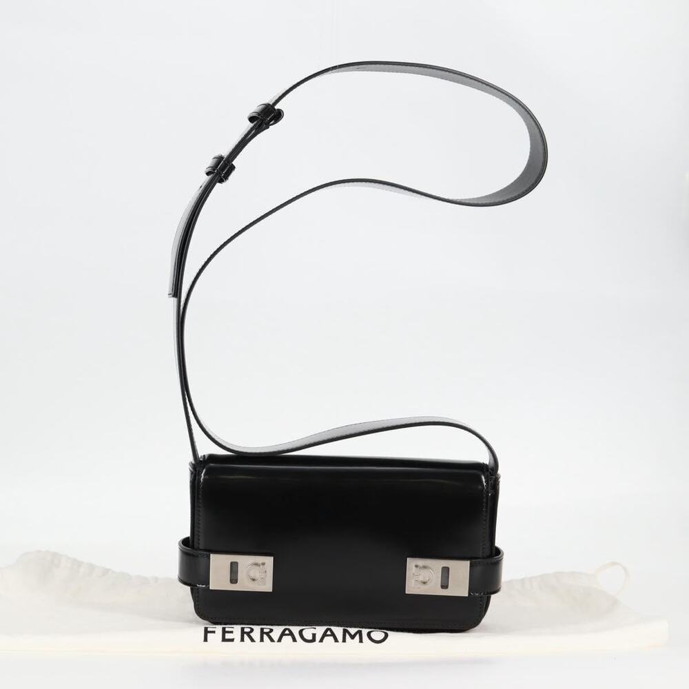 Salvatore Ferragamo Patent Leather Gancini Shoulder Bag Black